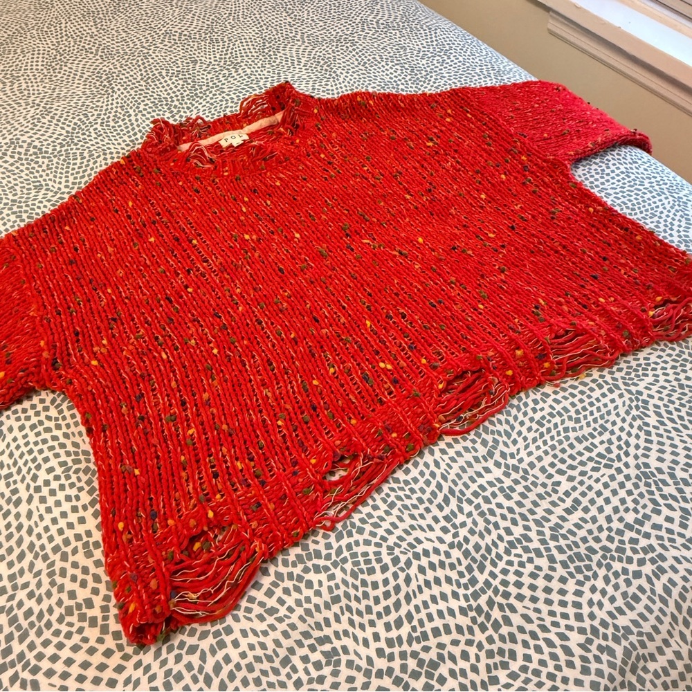 POL | Vibrant Red Distressed Oversized Sweater - Picture 6 of 9